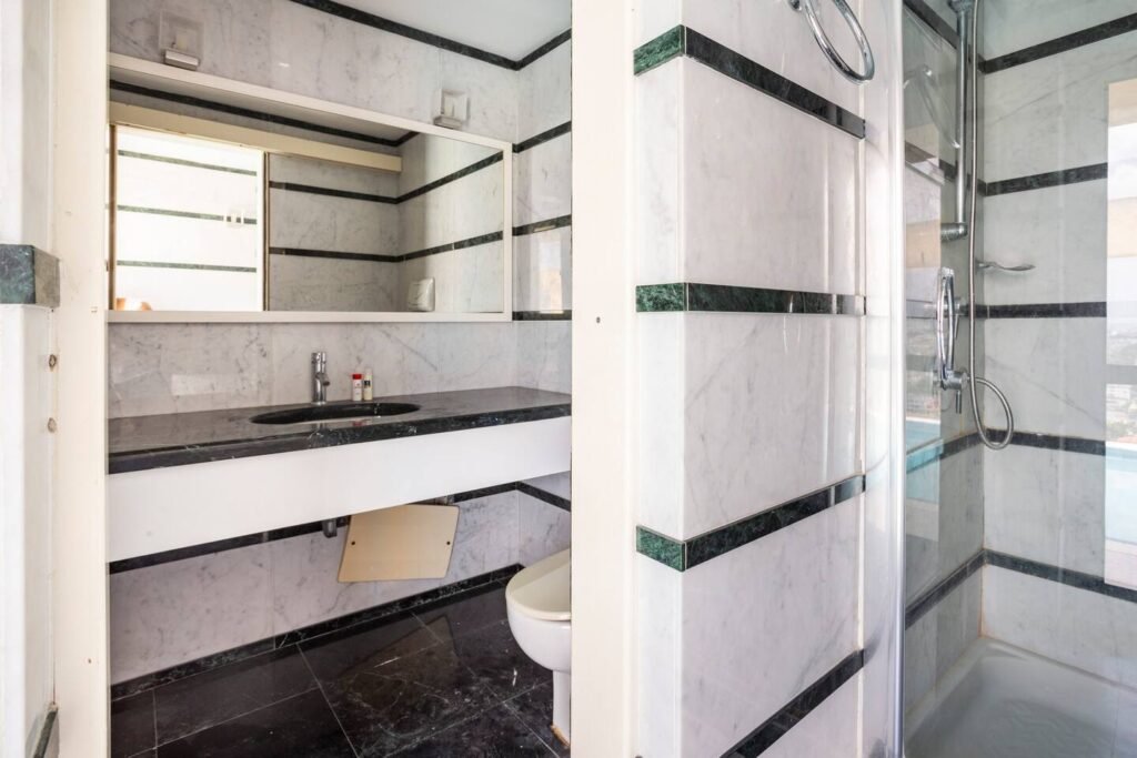 Marble-finished ensuite bathroom at Penthouse Atlantic City