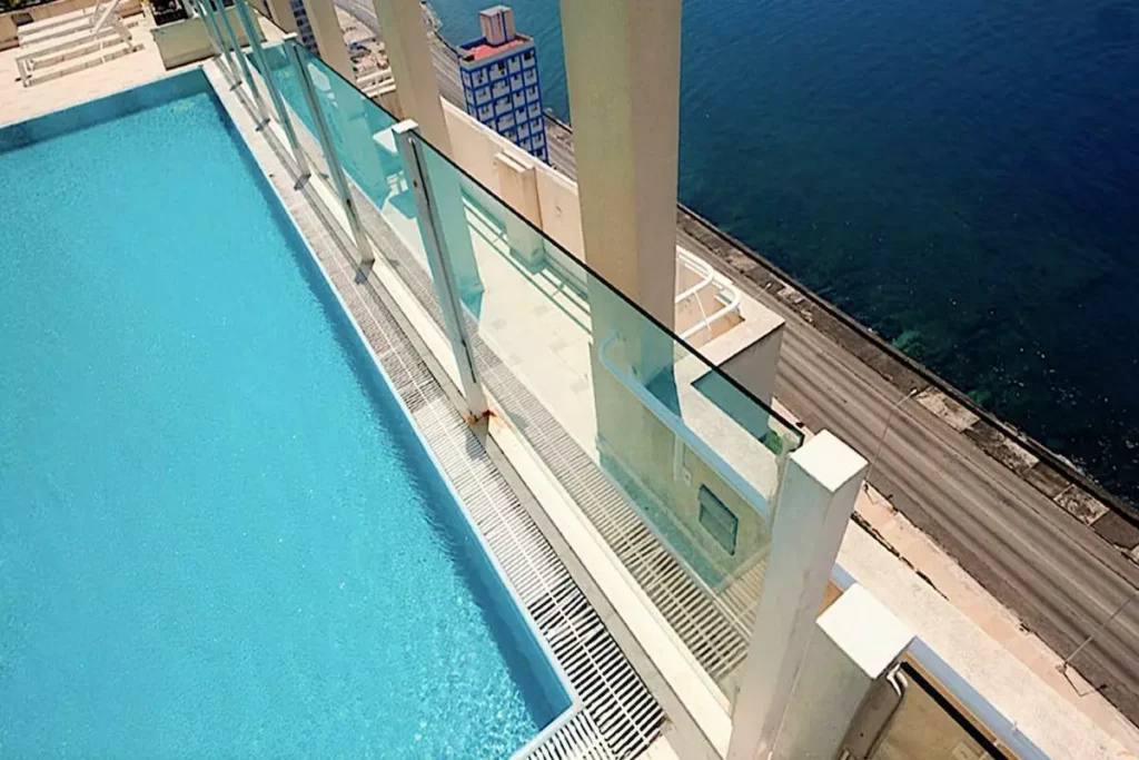 Elevated view of the private pool beside Havana’s seafront