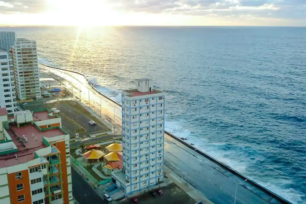 Panoramic view along the Havana Malecón from the penthouse