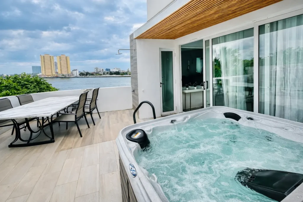 Private jacuzzi on a terrace at Penthouse Rio Mar