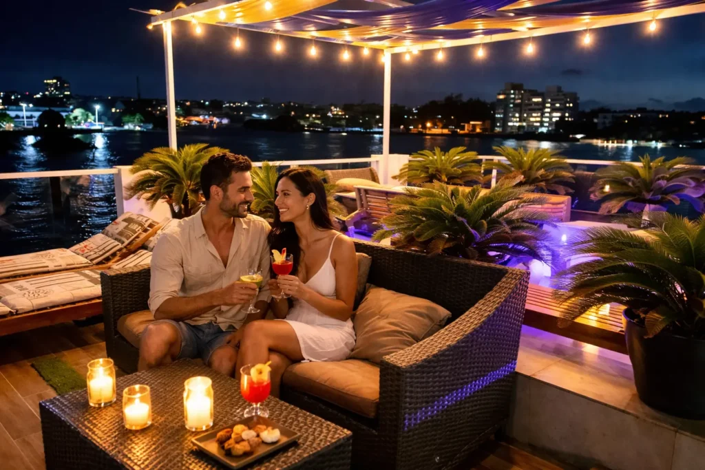 Evening outdoor lounge at Penthouse Rio Mar