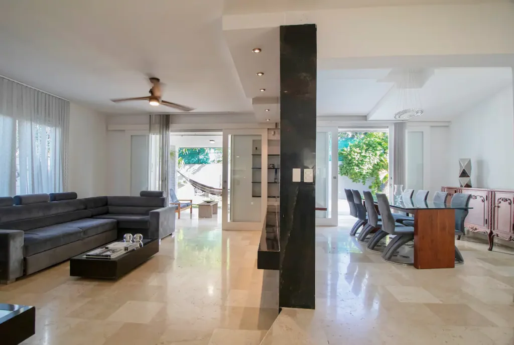 Bright main living room inside Villa Aurora