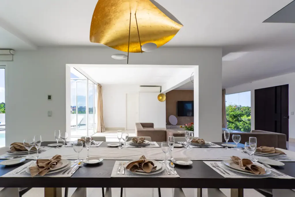 Dining table set inside Villa Bella
