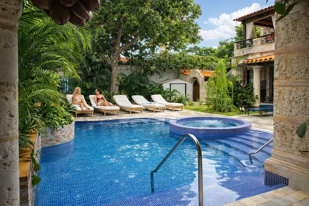 Tropical pool terrace at Villa Castle in Havana