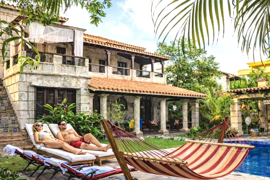 Villa Castle façade and tropical garden