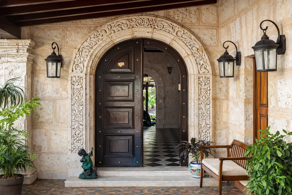 Arched main entrance at Villa Castle