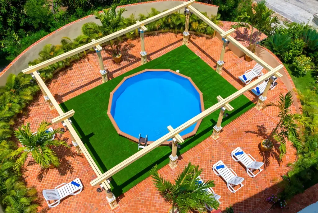 Elevated view of the octagonal pool at Villa Condesa