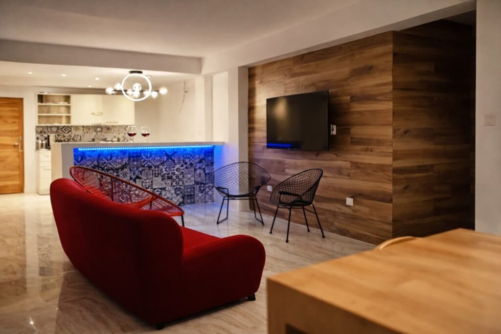 Contemporary lounge and indoor bar at Villa Dream