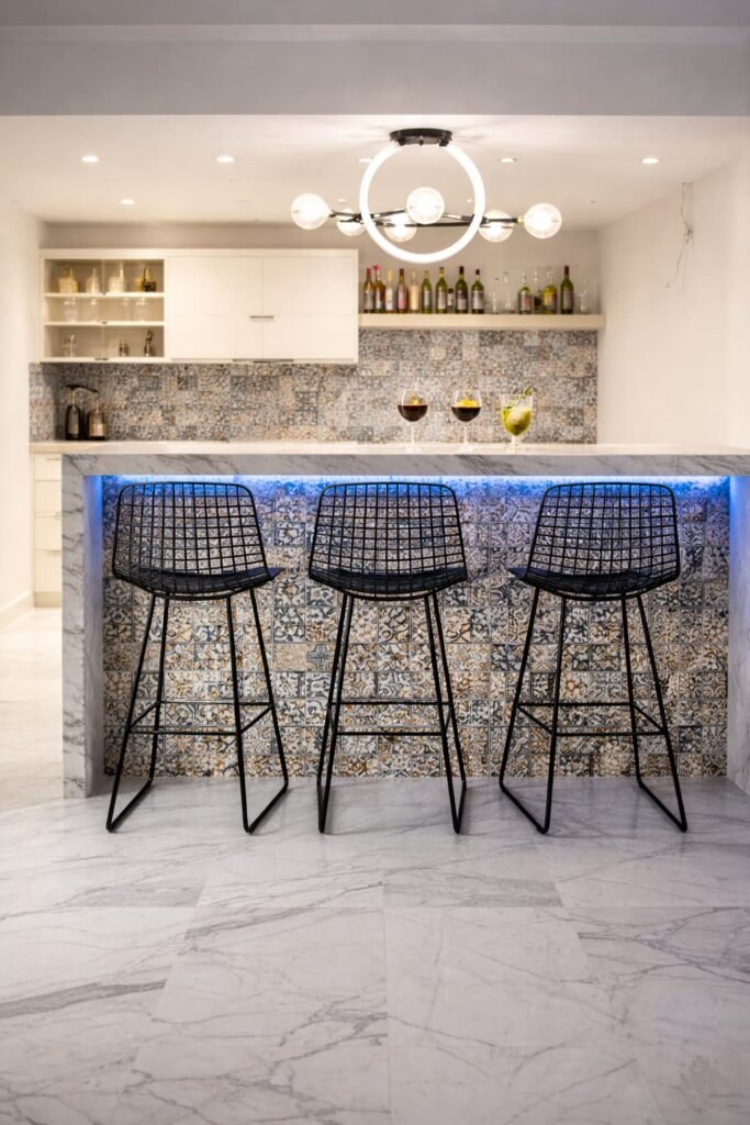 Tiled indoor bar counter with stools at Villa Dream