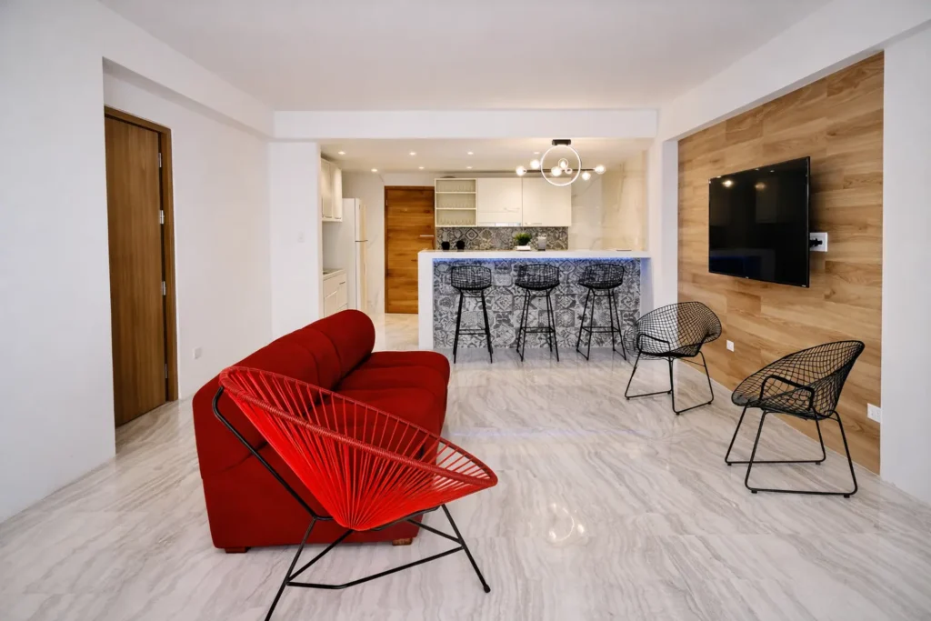 Bright contemporary sitting room at Villa Dream