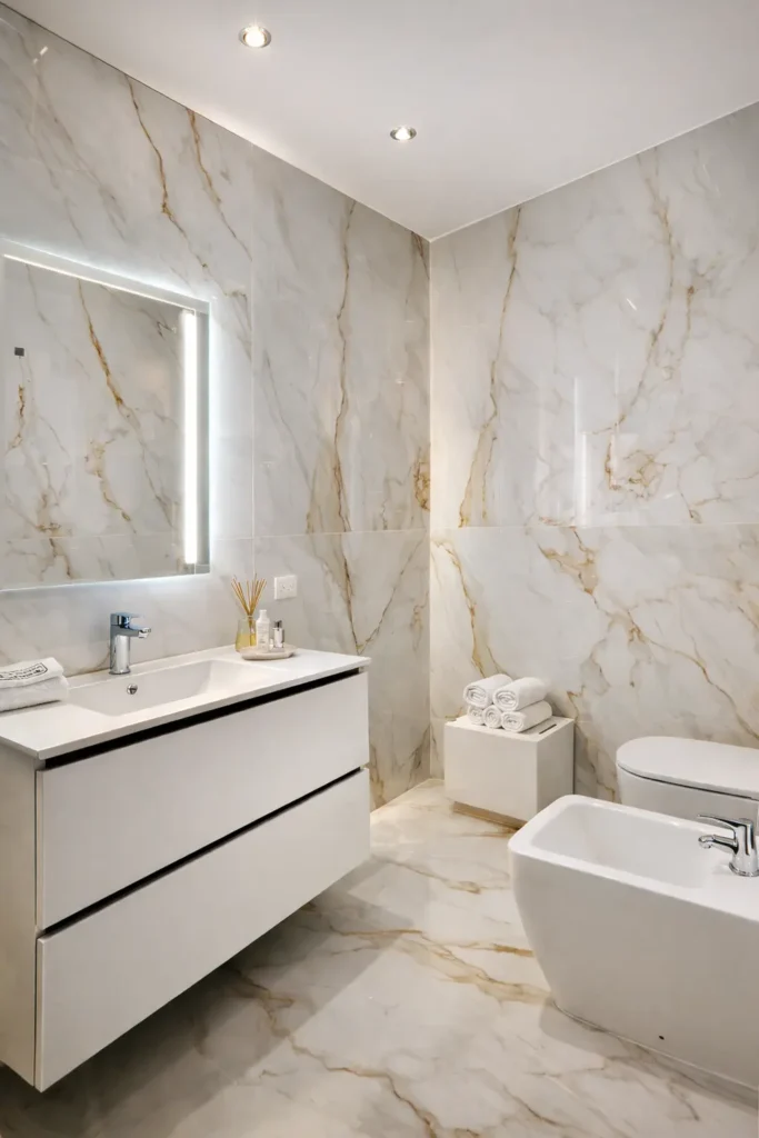 Pale marble shower room at Villa Dream