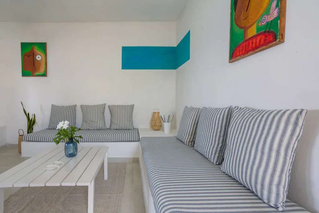 Built-in lounge seating inside Villa Luca