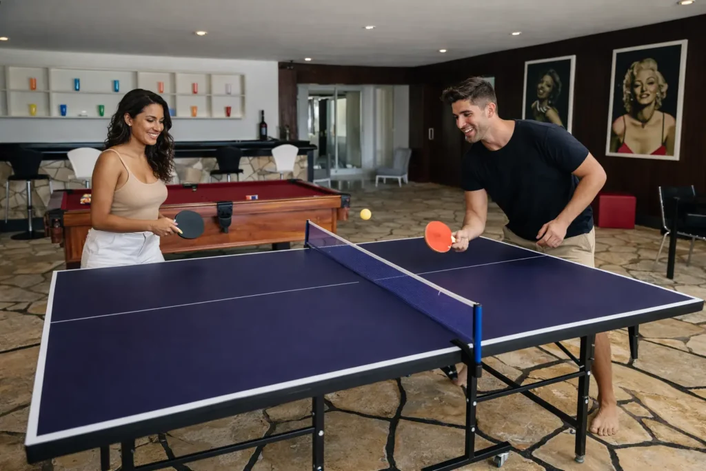 Table tennis and bar area inside Luxury Rio Mar