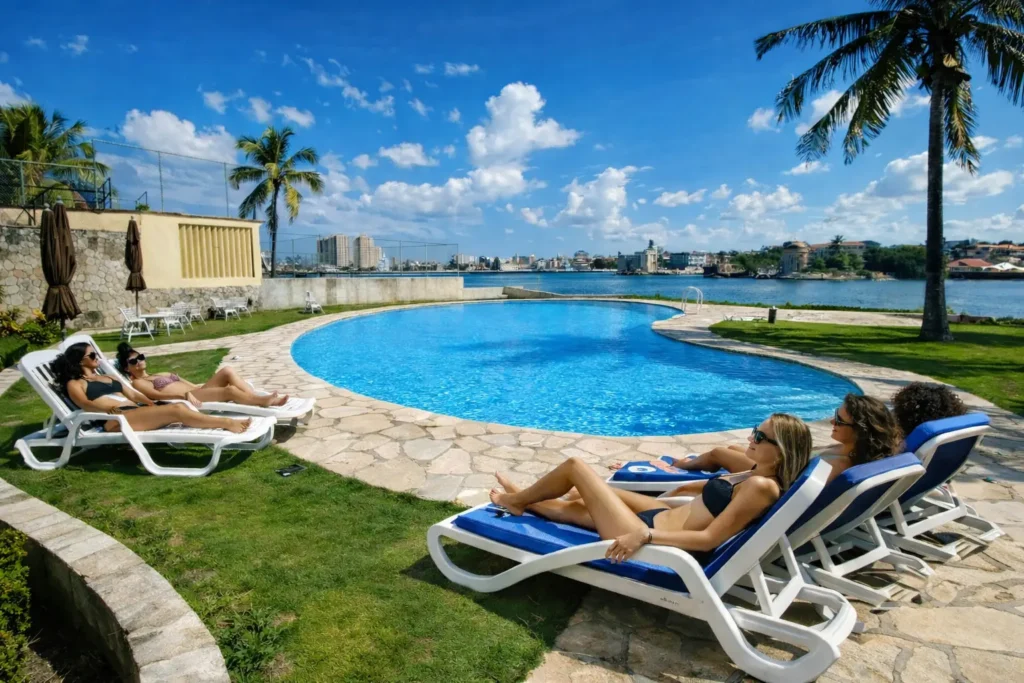 Waterfront pool terrace at Luxury Rio Mar villa