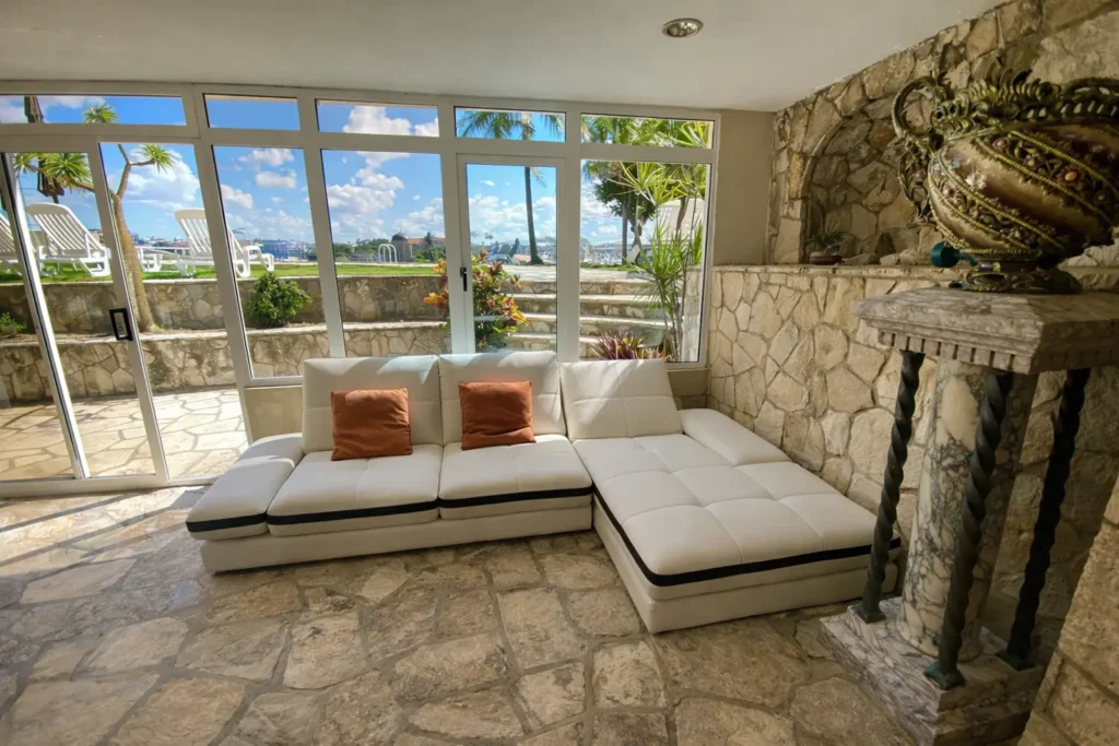 Stone-finished shared lounge inside Luxury Rio Mar
