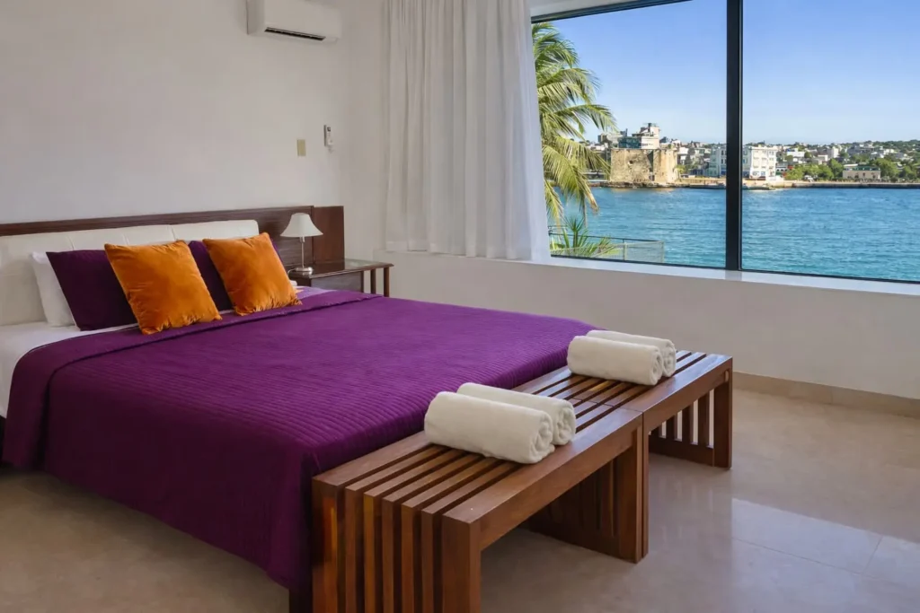 Water-view bedroom at Luxury Rio Mar in Havana