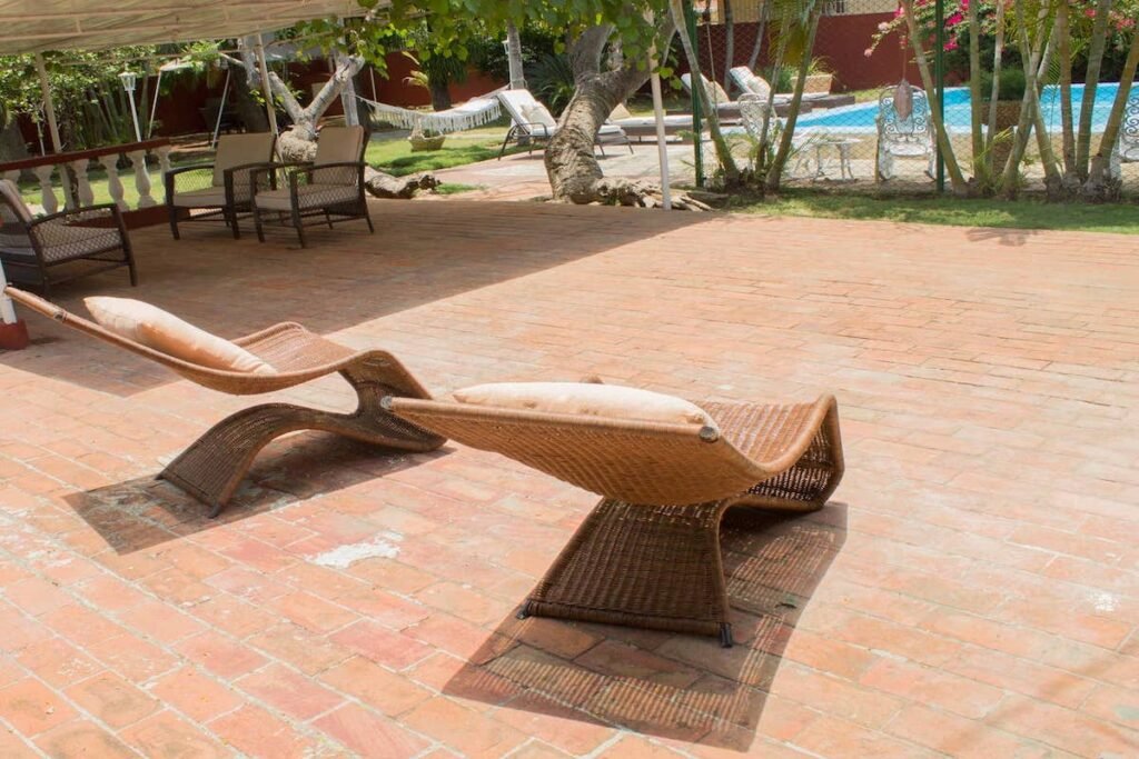 Sun loungers on the terrace at Villa Maison