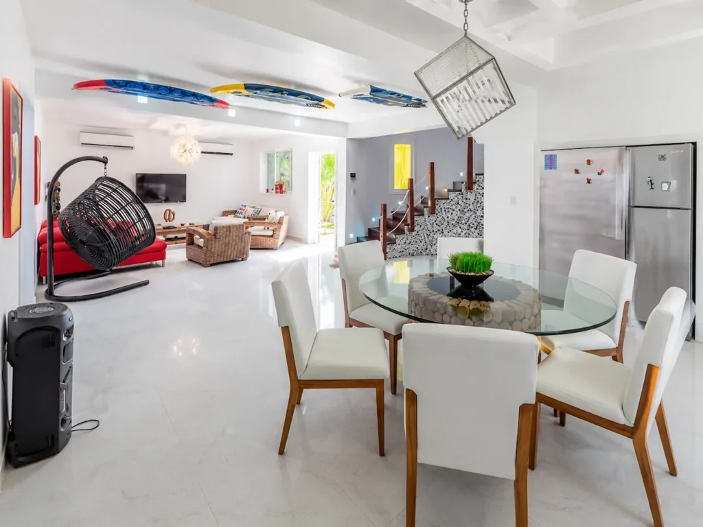 Living and dining interior at Villa Palm Cay