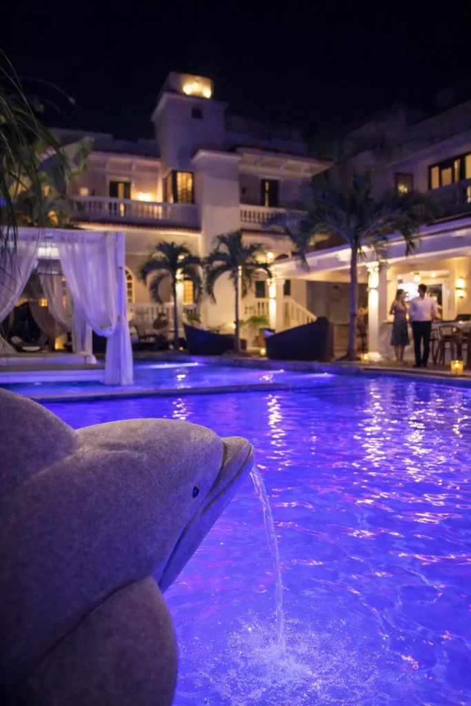 Villa Pat pool and exterior illuminated after dark