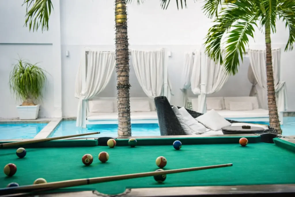 Billiards table beside the Villa Pat pool