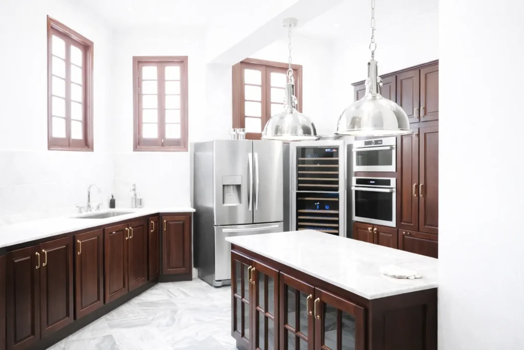 Spacious kitchen with central island at Villa Pat