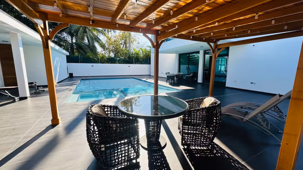 Covered pool terrace at Villa Venezia in Havana