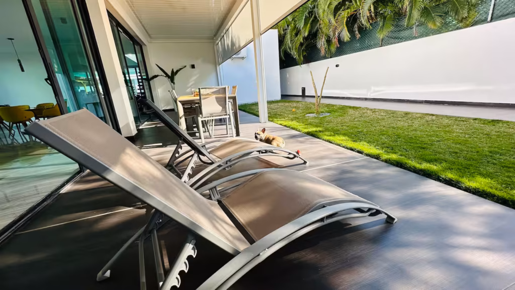 Sun loungers and garden terrace at Villa Venezia