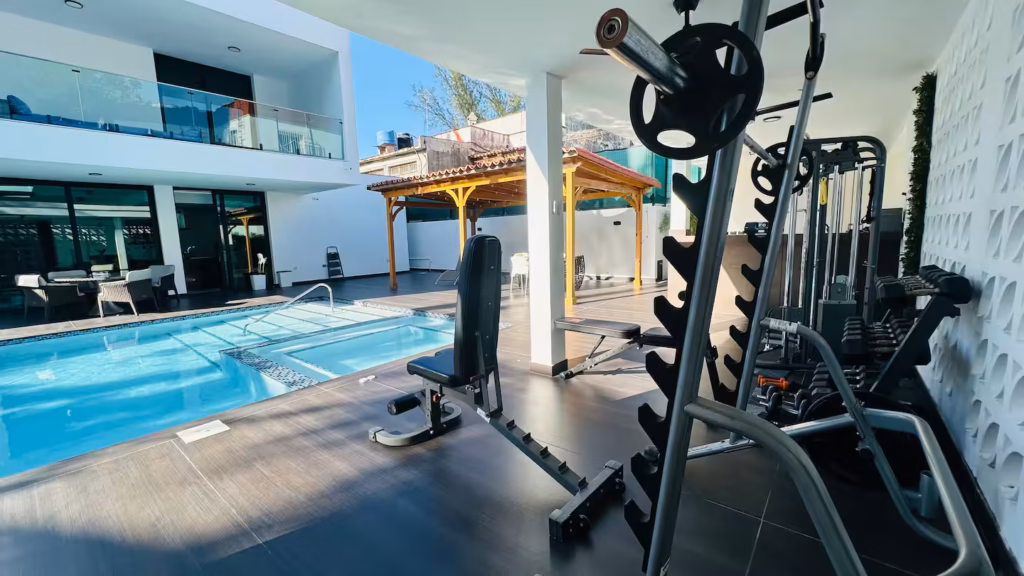 Poolside exercise area at Villa Venezia in Miramar